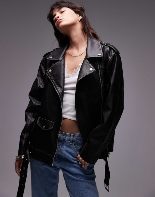 Super Oversized Faux Leather Biker Jacket