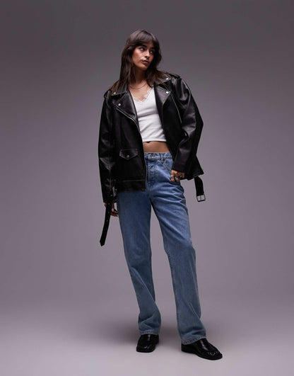 Super Oversized Faux Leather Biker Jacket