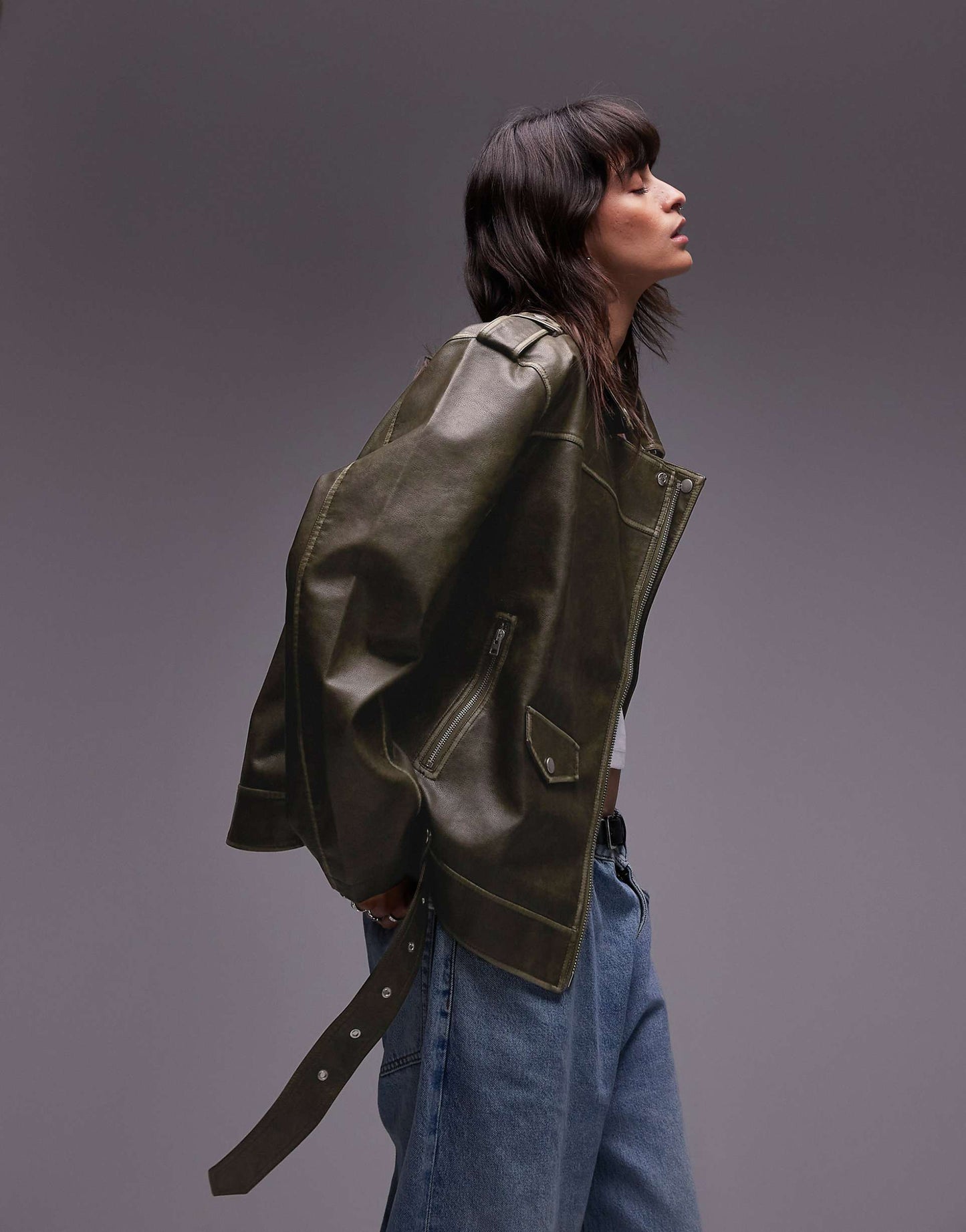 Super Oversized Faux Leather Biker Jacket