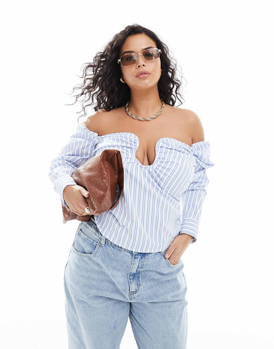 Curve Ruched Bandeau Off Shoulder Top