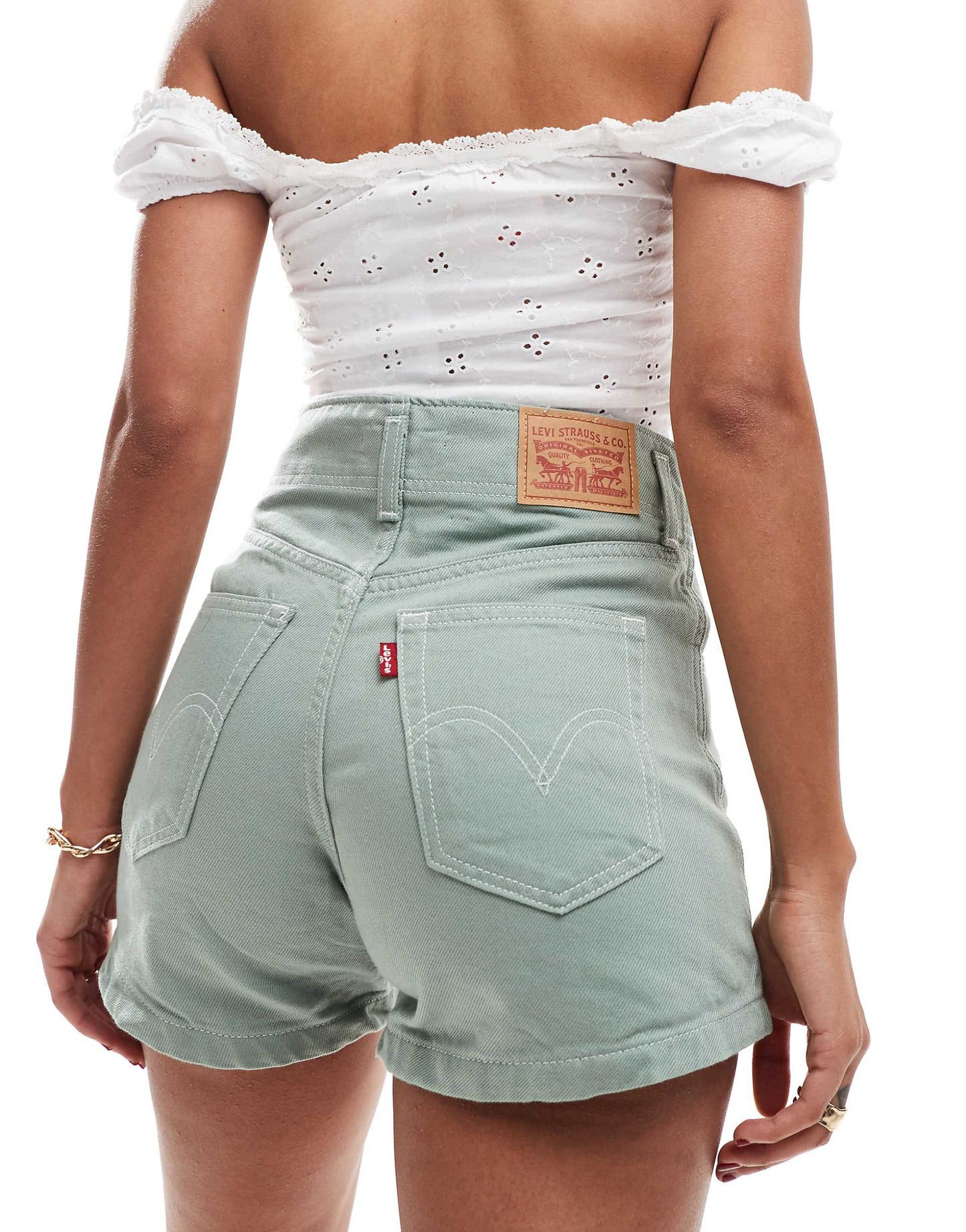 Mom Contrast Stitch Overdye Denim Shorts