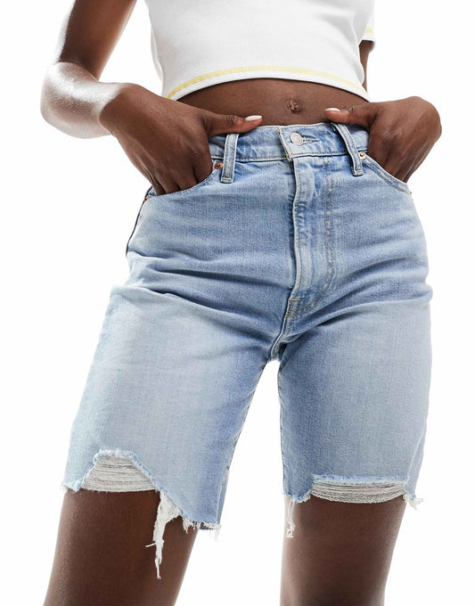 High Waist Ribcage Bermuda Denim Shorts