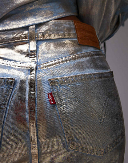 Maxi Column Metallic Denim Skirt