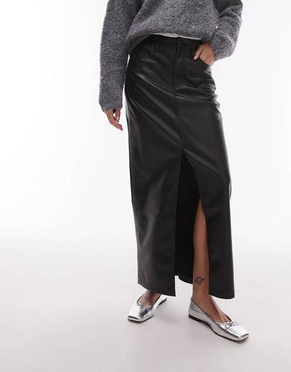 Ankle Column Faux Leather Skirt