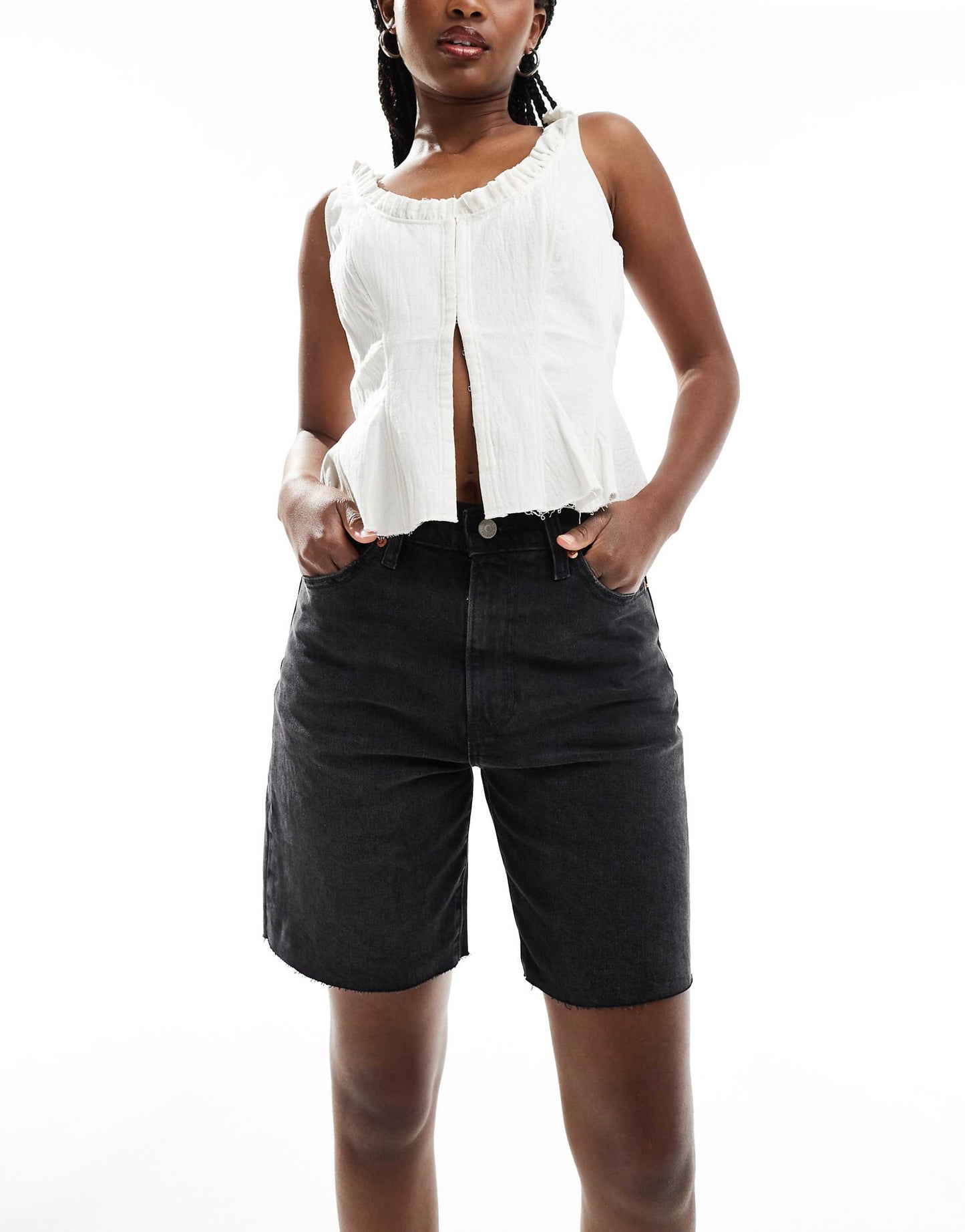 High Waist Ribcage Bermuda Denim Shorts