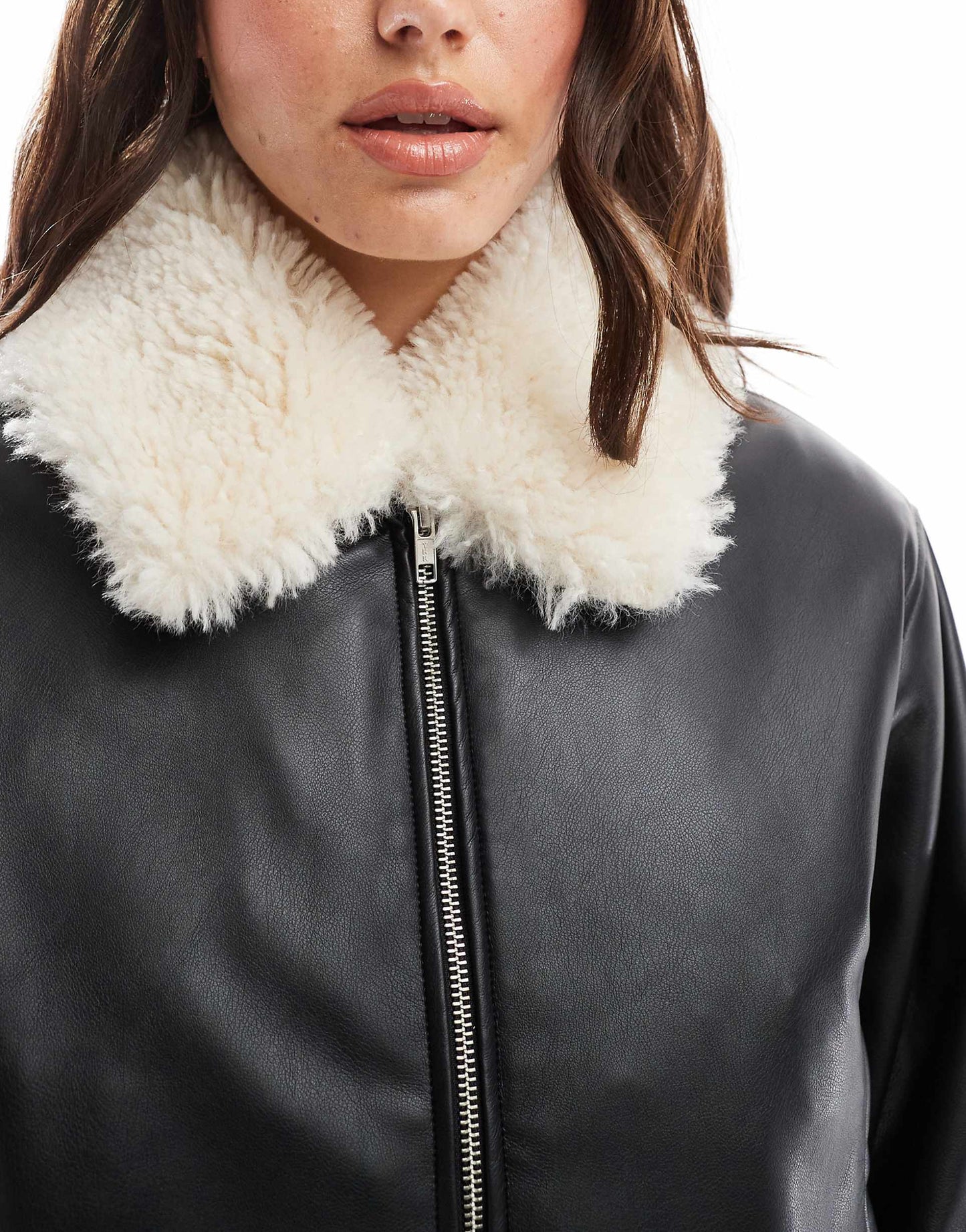 Harper Heritage Relaxed Fit Sherpa Collar Faux Leather Bomber Jacket