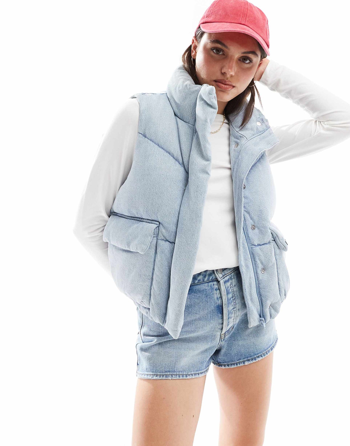Western Bubble Down Puffer Denim Gilet