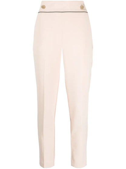 Button-Embellished Cropped Trousers