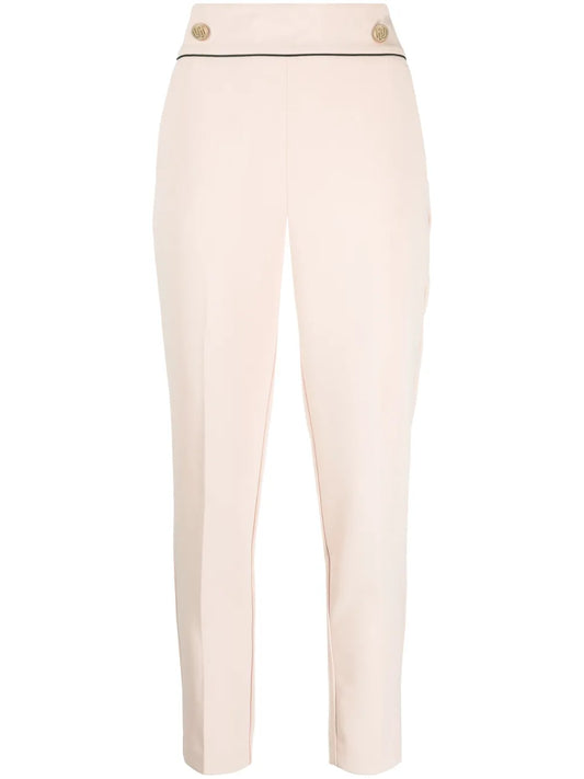 Button-Embellished Cropped Trousers