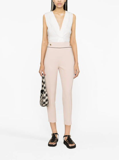 Button-Embellished Cropped Trousers