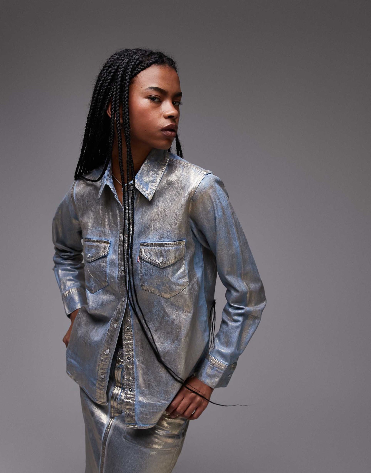 Iconic Metallic Denim Western Shirt