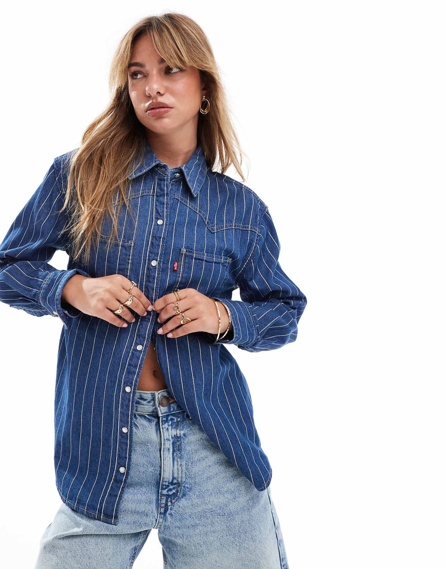 Teodora Shine Foil Stripe Western Shirt