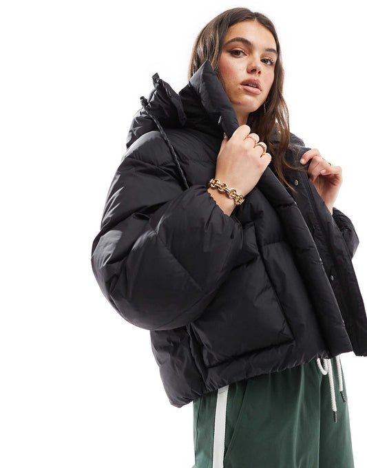 Western Shorty Hooded Nylon Bubble Down Puffer