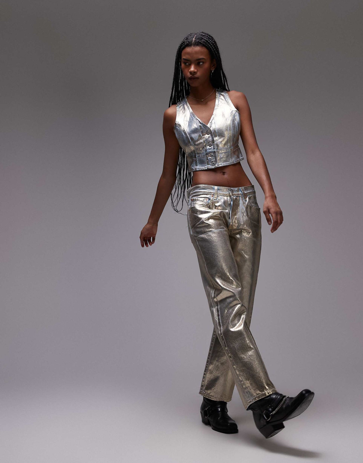 Mona Metallic Denim Slim Fit Corset Crop Top Co-Ord