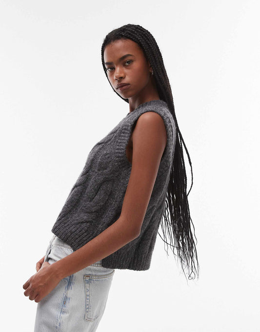 Isabel Relaxed Fit Cable Knit Vest