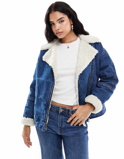 Sherpa Lined Denim Flight Jacket