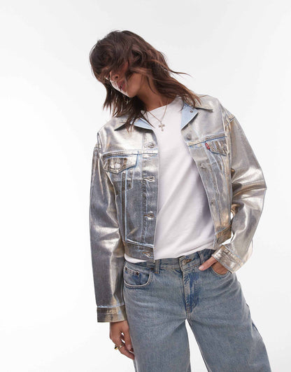 Metallic Shrunken 90S Denim Trucker Jacket