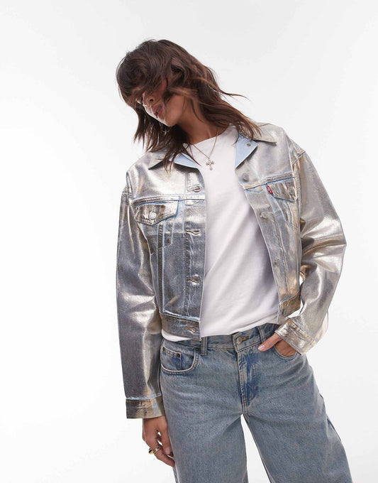 Metallic Shrunken 90S Denim Trucker Jacket