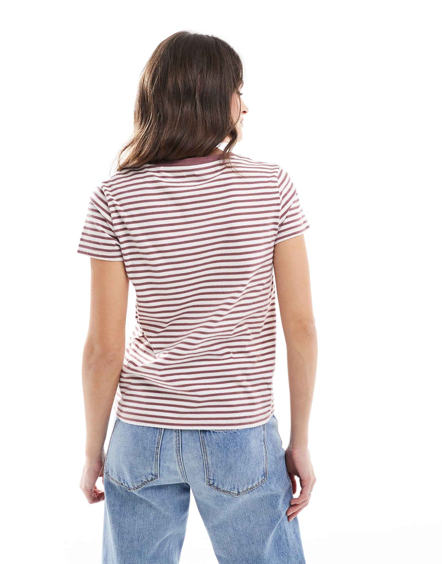 Perfect Vneck Small Batwing Logo Stripe T-Shirt