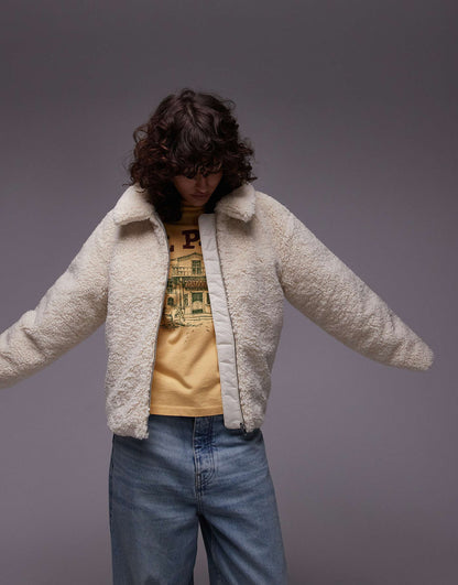 Kate Sherpa Zip Front Collar Jacket Relaxed Fit