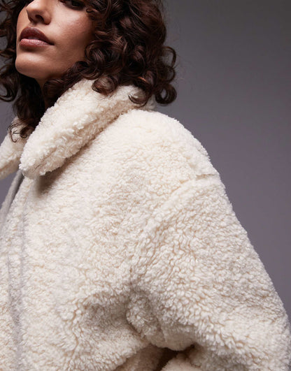 Kate Sherpa Zip Front Collar Jacket Relaxed Fit