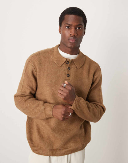 Oversized Brushed Knitted Polo