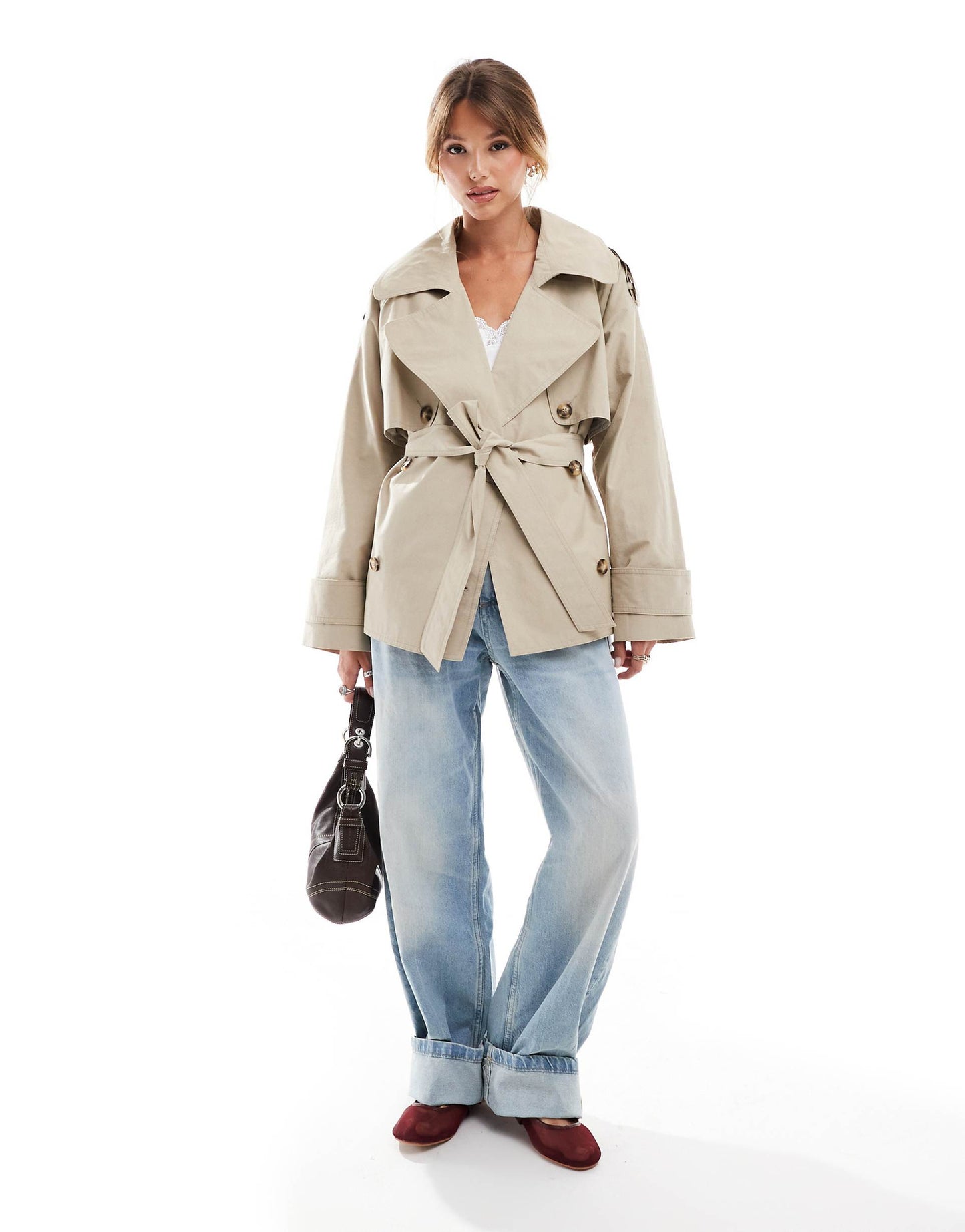 Oversized Short Trench Coat With Belt