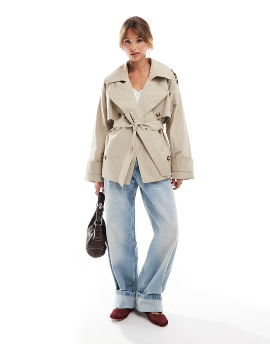 Oversized Short Trench Coat With Belt