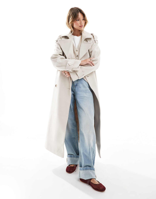 Formal Faux Wool Trench Coat