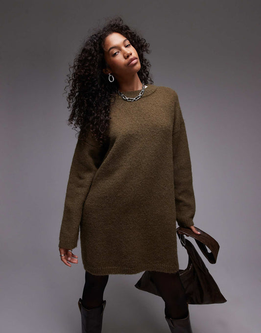 Knitted Fluffy Crew Oversized Dress