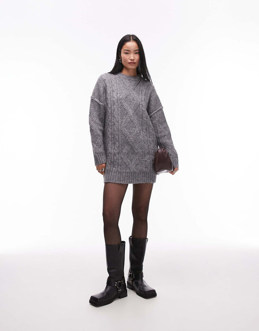 Knitted Diamond Cable Oversized Mini Dress