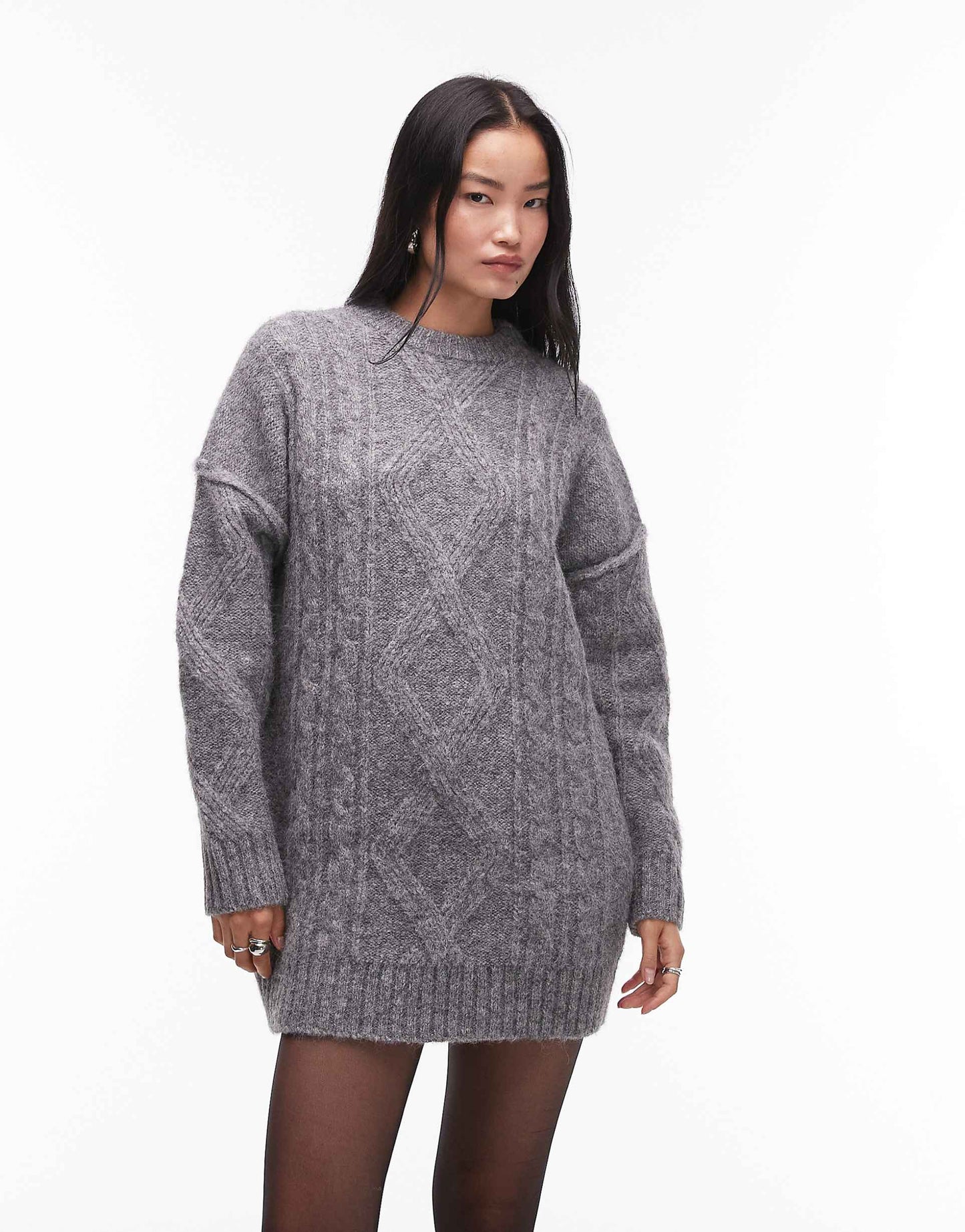 Knitted Diamond Cable Oversized Mini Dress