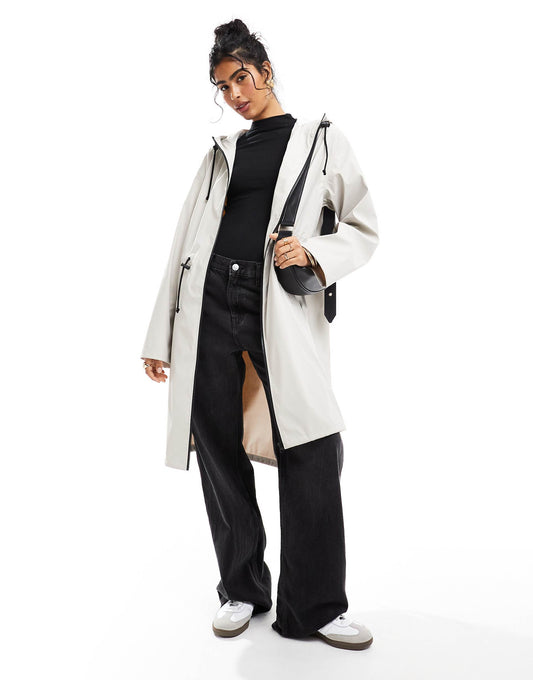 Rubberised Longline Parka With Drawstring Detail