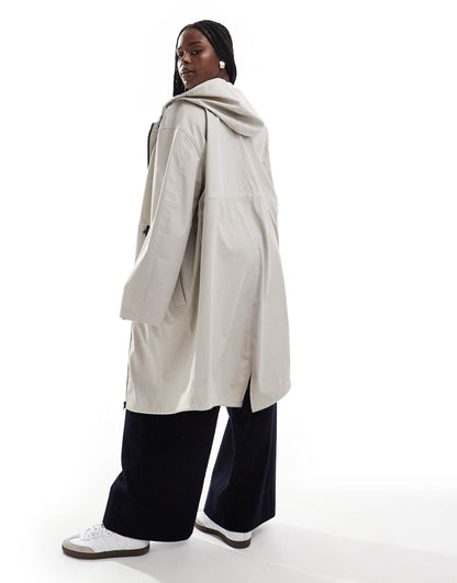 Curve Rubberised Longline Parka With Drawstring Detail