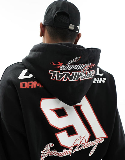 Heavyweight Hoodie With Racing Graphics