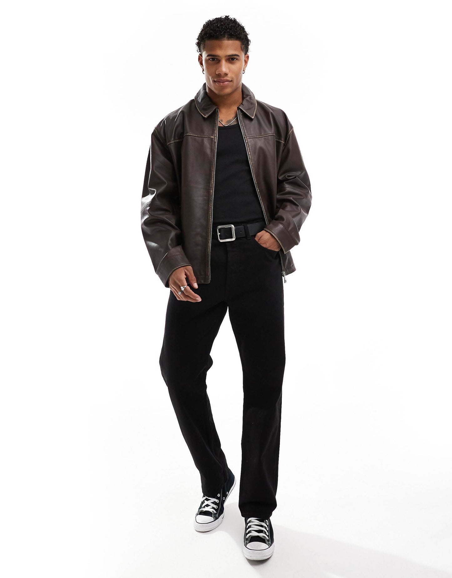 Premium Real Leather Oversized Distressed Harrington Jacket