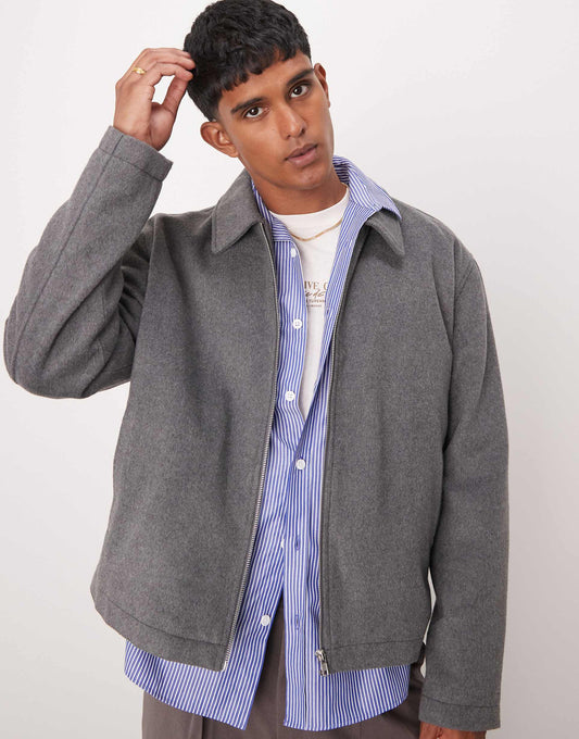 Oversized Cropped Coach Wool Look Jacket