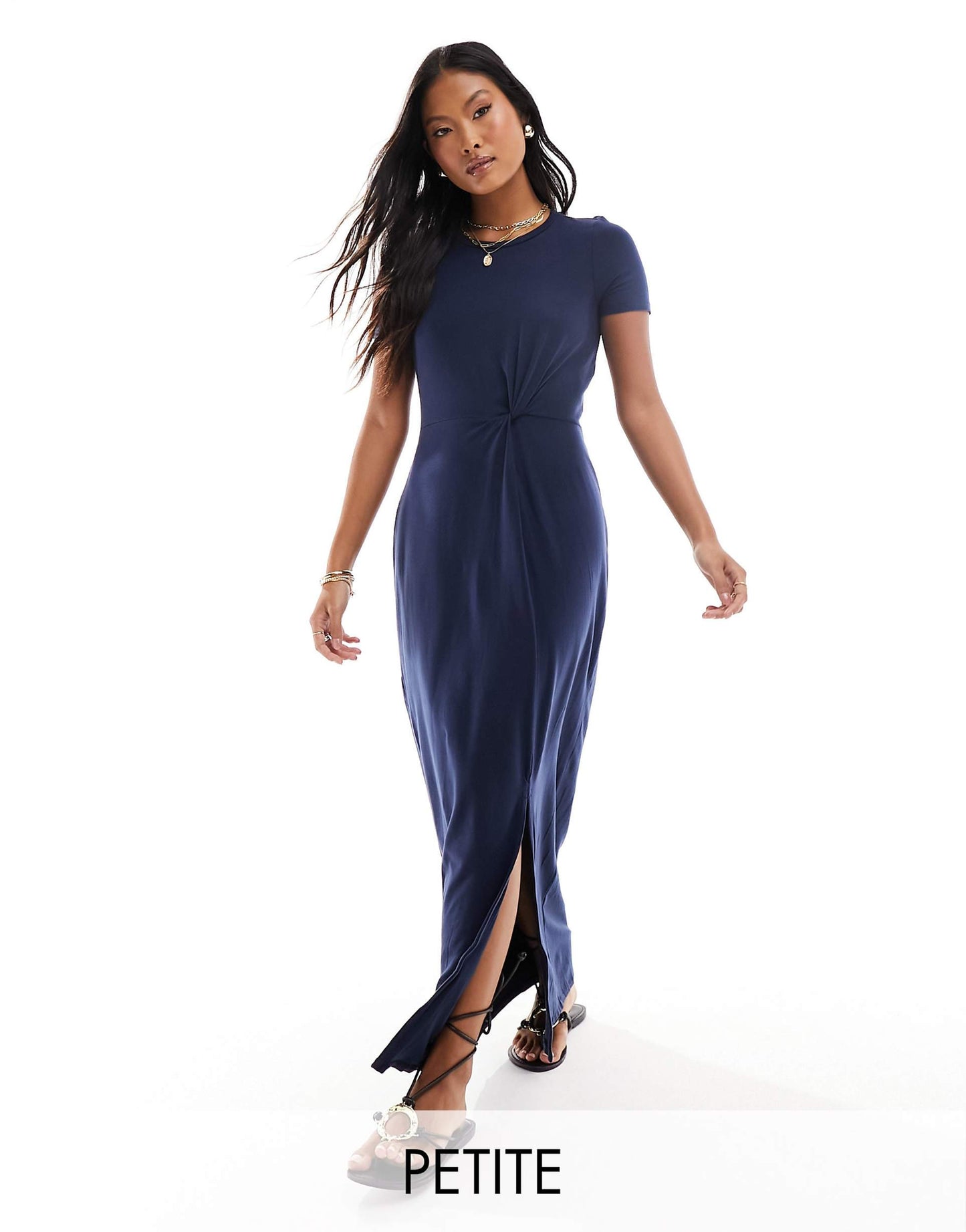 Petite Knotted T-Shirt Maxi Dress With Split