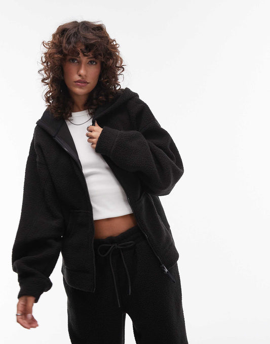 Borg Zip Through Fleece Hoodie