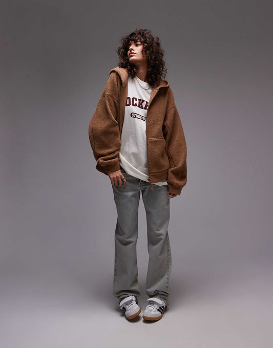 Borg Zip Through Fleece Hoodie