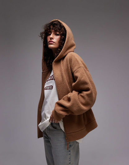 Borg Zip Through Fleece Hoodie