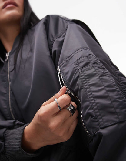 Nero Collar Nylon Bomber Jacket