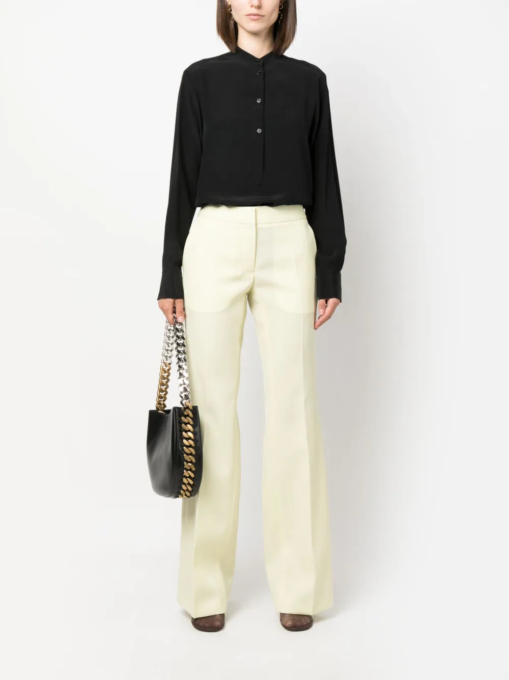 Band-Collar Silk Blouse