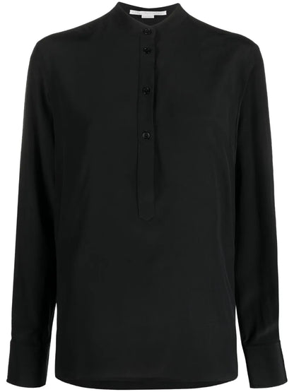 Band-Collar Silk Blouse