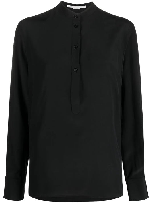Band-Collar Silk Blouse