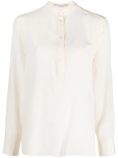 Band-Collar Silk Blouse