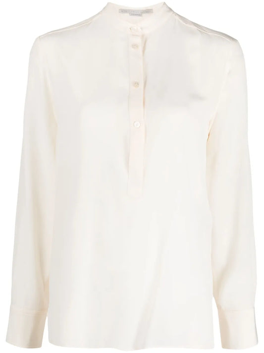 Band-Collar Silk Blouse