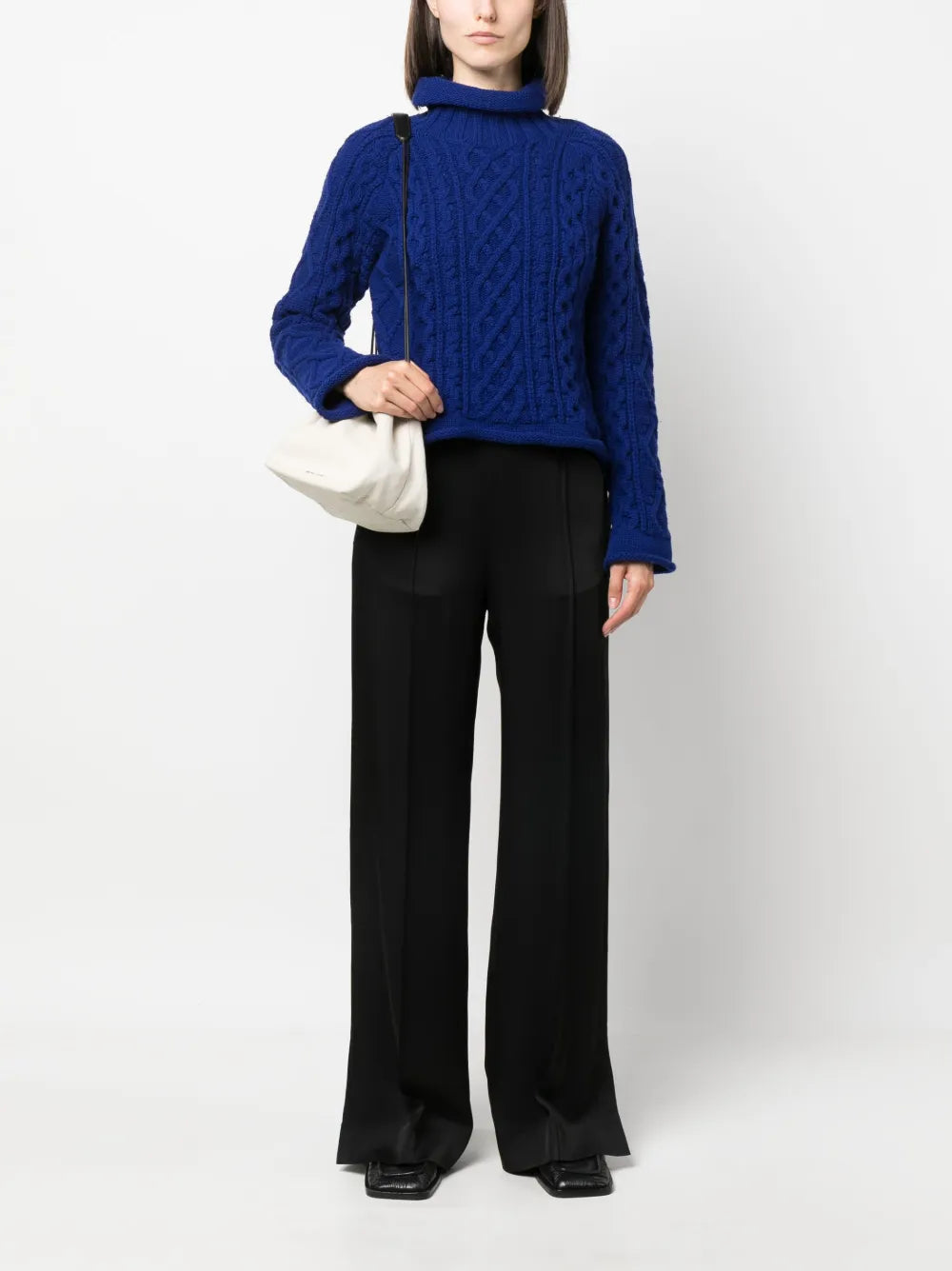 Satin-Finish Wide-Leg Trousers