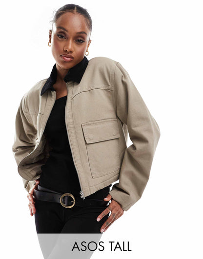 Tall Cropped Pocket Canvas Jacket