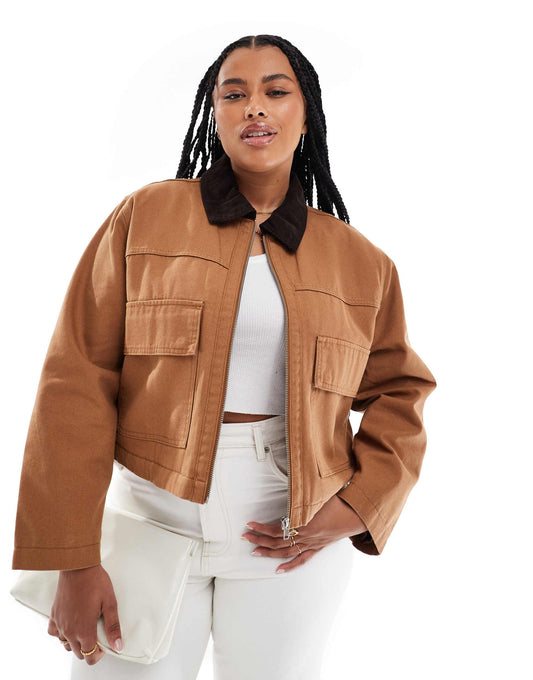 Curve Cropped Pocket Canvas Jacket